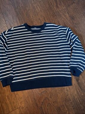 Lululemon Navy and White Striped Crewneck Sweatshirt